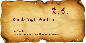 Korényi Verita névjegykártya